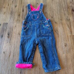 Please Mum Baby Fleece Lined Embroidered Denim Jean Overalls size 6-12 months